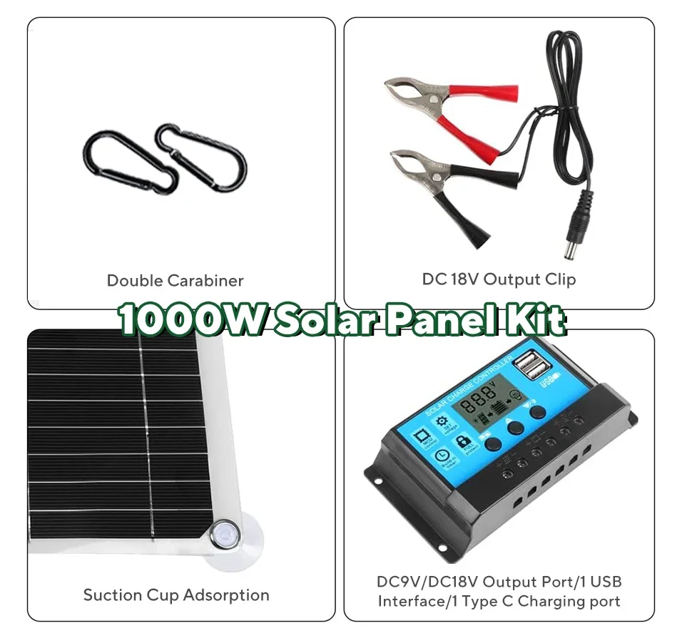 1000W Solar Panel Kit,12V Sola - đánh giá và giá Solar Emergency Charger